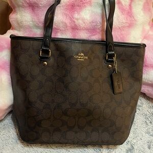 Coach Dark Brown Signature Tote